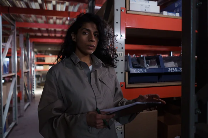 Warehouse professional checking inventory with a clipboard