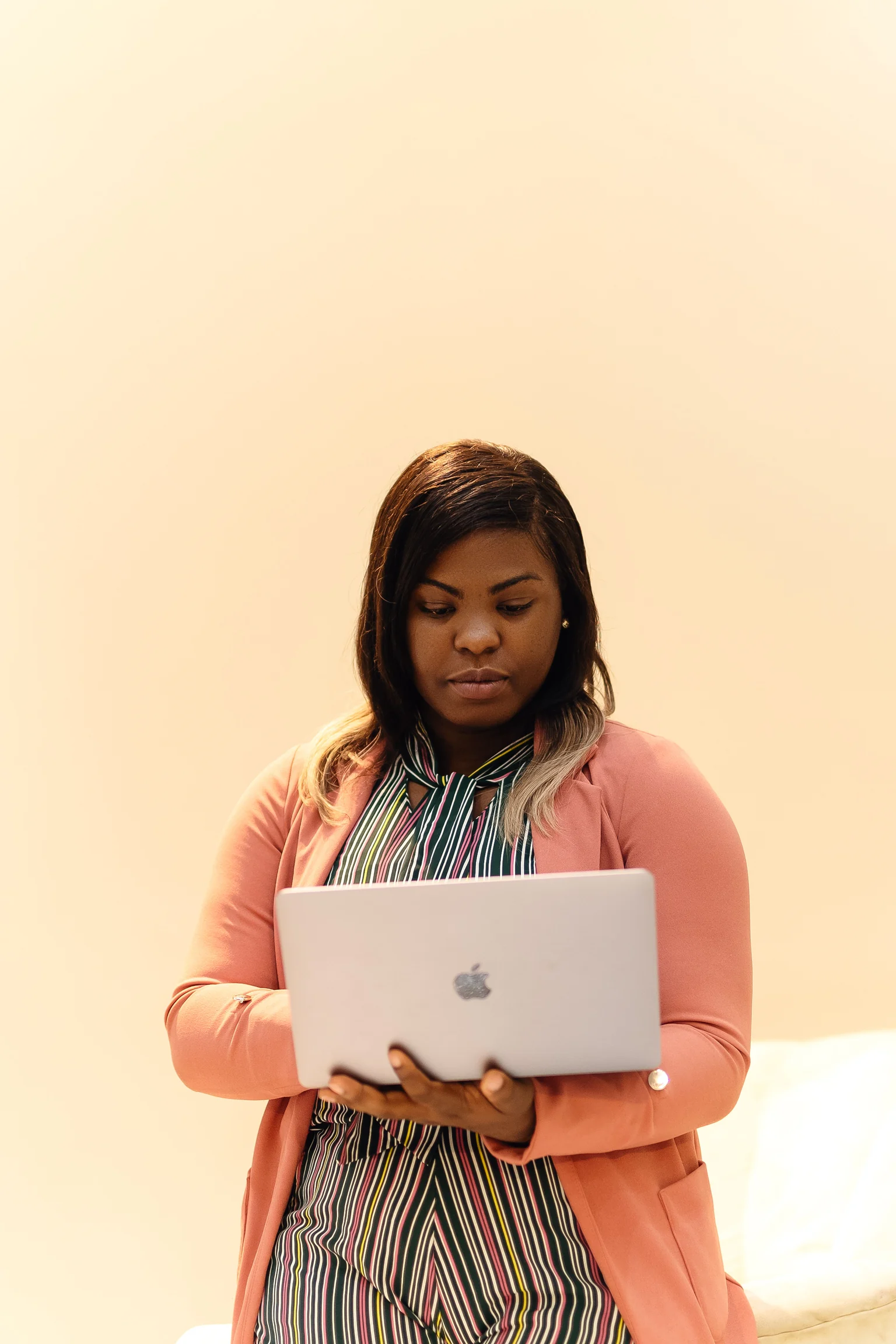Businesswoman working on a laptop in Lagos, Nigeria